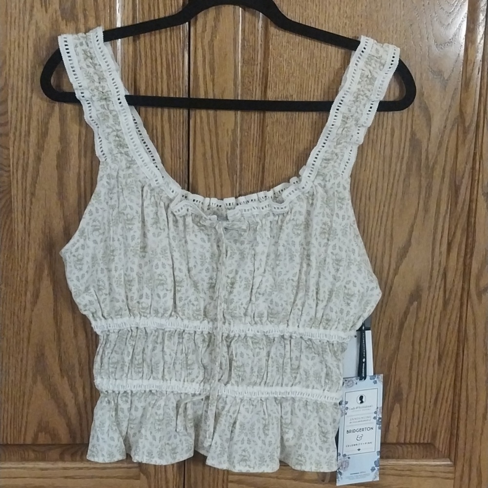 Celebrity Pink Bridgerton NWT Women's Tiered Cami Corset Top Large White Olive